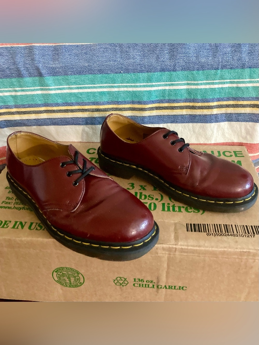 Doc Martens Men's Burgundy Leather Lace-Up Shoes